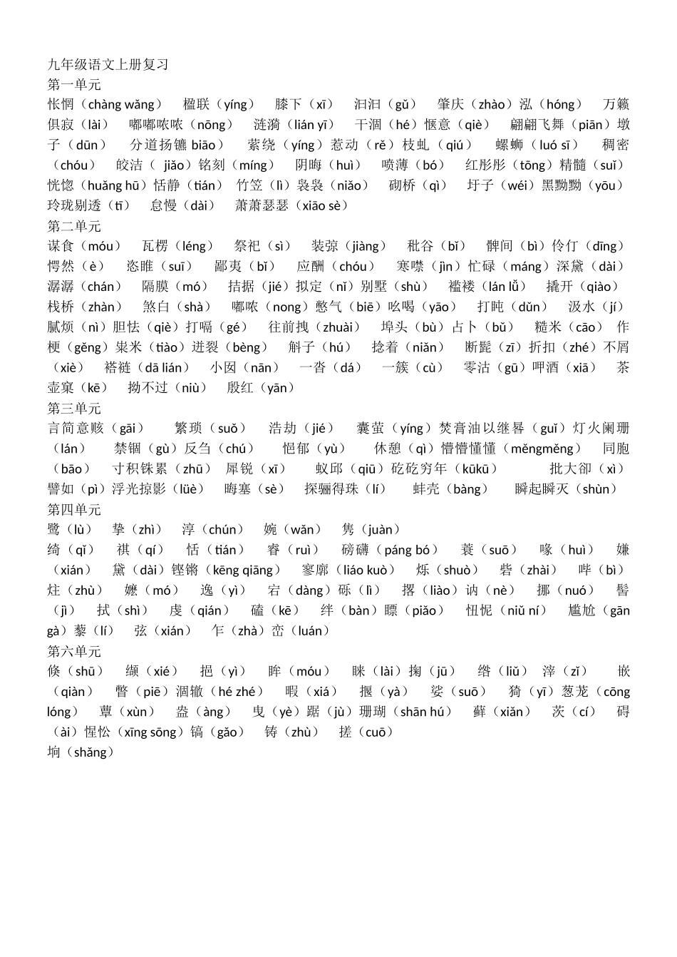 初三年级上学期诗词文背诵默写大竞赛_第1页