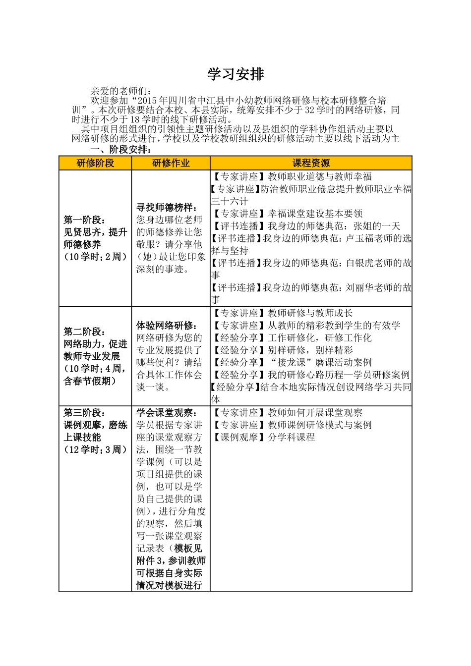 网络培训学习安排 (3)_第1页