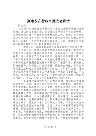 副市长在行政审批大会讲话发言