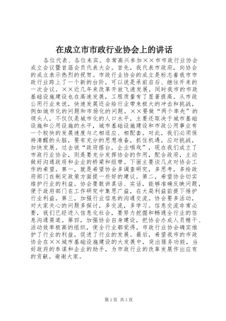 在成立市市政行业协会上的讲话发言