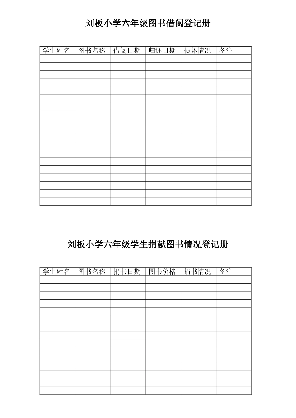 刘板小学六年级图书借阅登记册_第1页