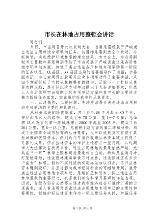 市长在林地占用整顿会讲话发言