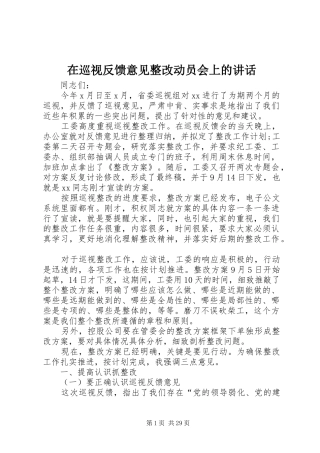 在巡视反馈意见整改动员会上的讲话发言