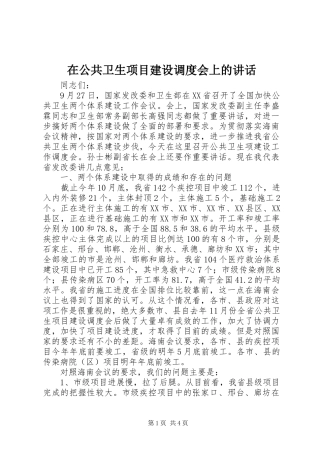 在公共卫生项目建设调度会上的讲话发言