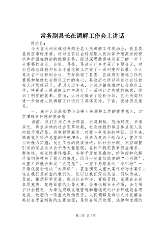 常务副县长在调解工作会上讲话发言