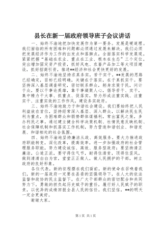县长在新一届政府领导班子会议讲话发言