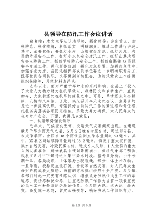 县领导在防汛工作会议讲话发言