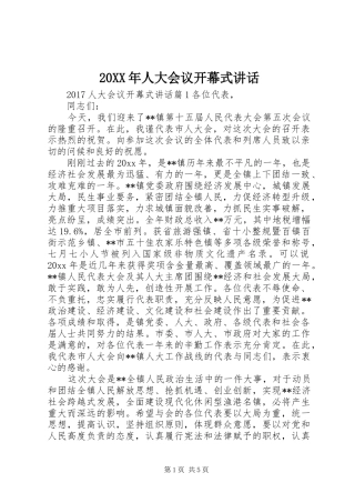 20XX年人大会议开幕式讲话发言