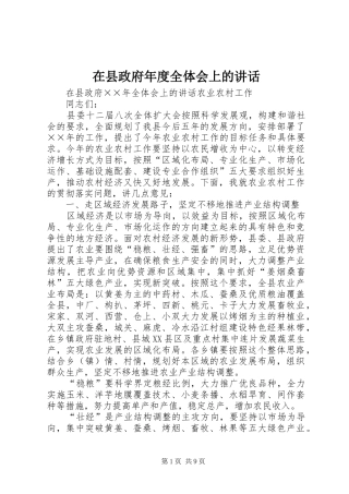 在县政府年度全体会上的讲话发言