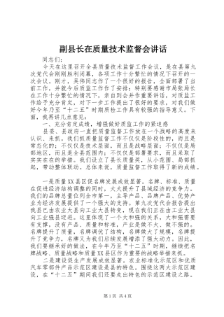副县长在质量技术监督会讲话发言