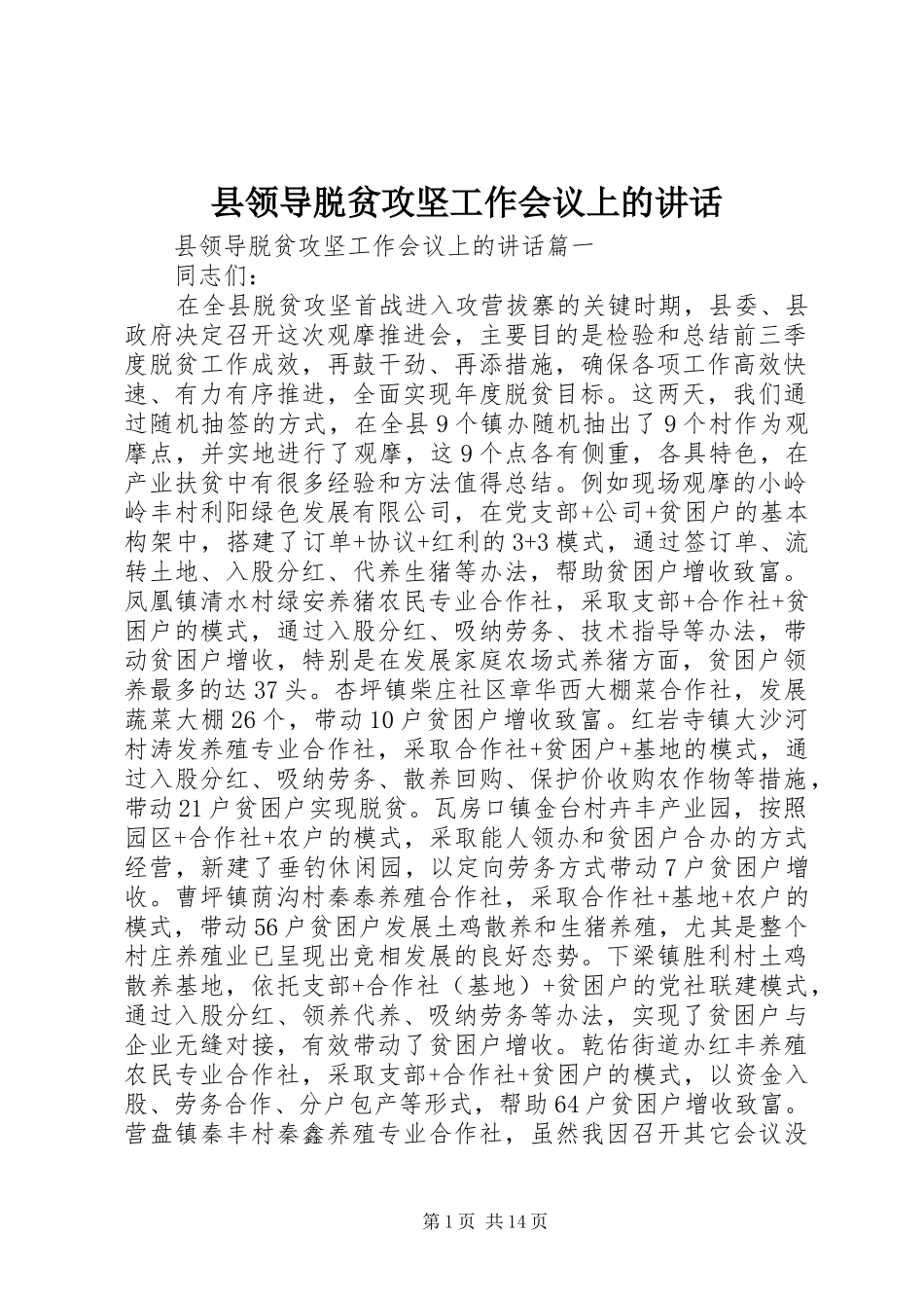 县领导脱贫攻坚工作会议上的讲话发言_第1页