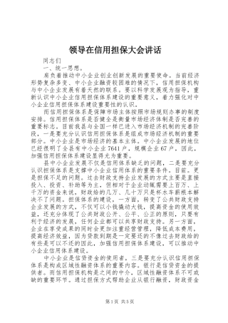 领导在信用担保大会讲话发言