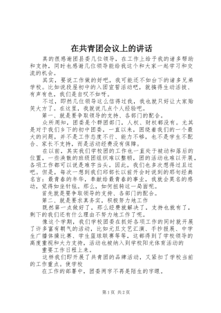 在共青团会议上的讲话发言