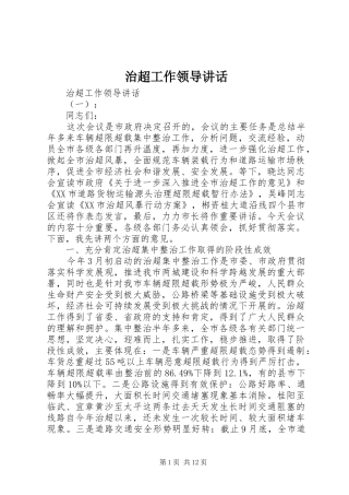 治超工作领导讲话发言