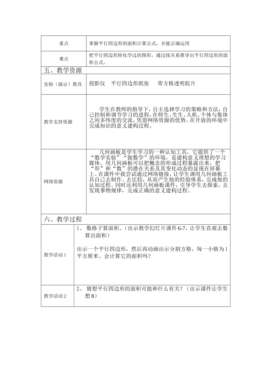 平行四边形面积的计算教学设计方案_第2页