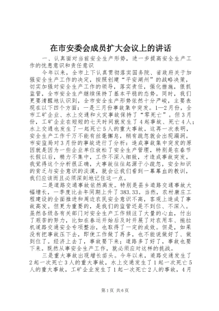 在市安委会成员扩大会议上的讲话发言