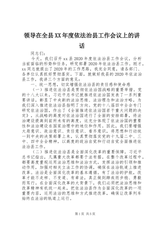 领导在全县XX年度依法治县工作会议上的讲话发言