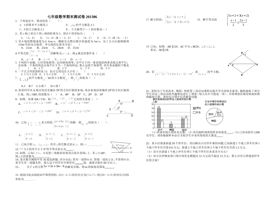 七年级数学期末测试卷201306_第1页