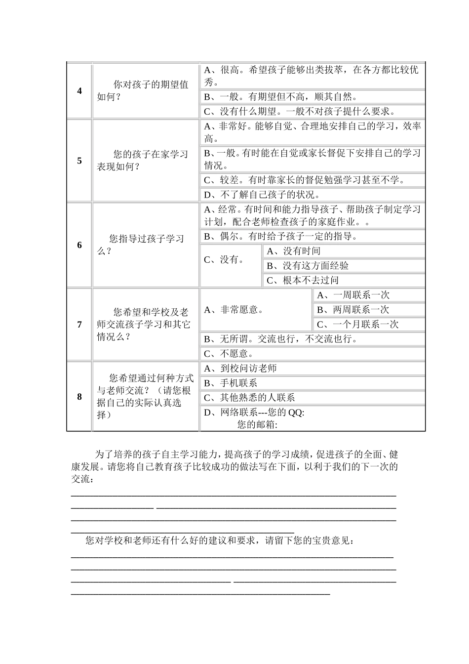 家校联系问卷调查表 (10)_第2页