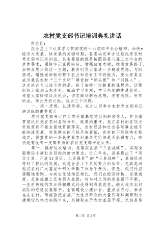 农村党支部书记培训典礼讲话发言