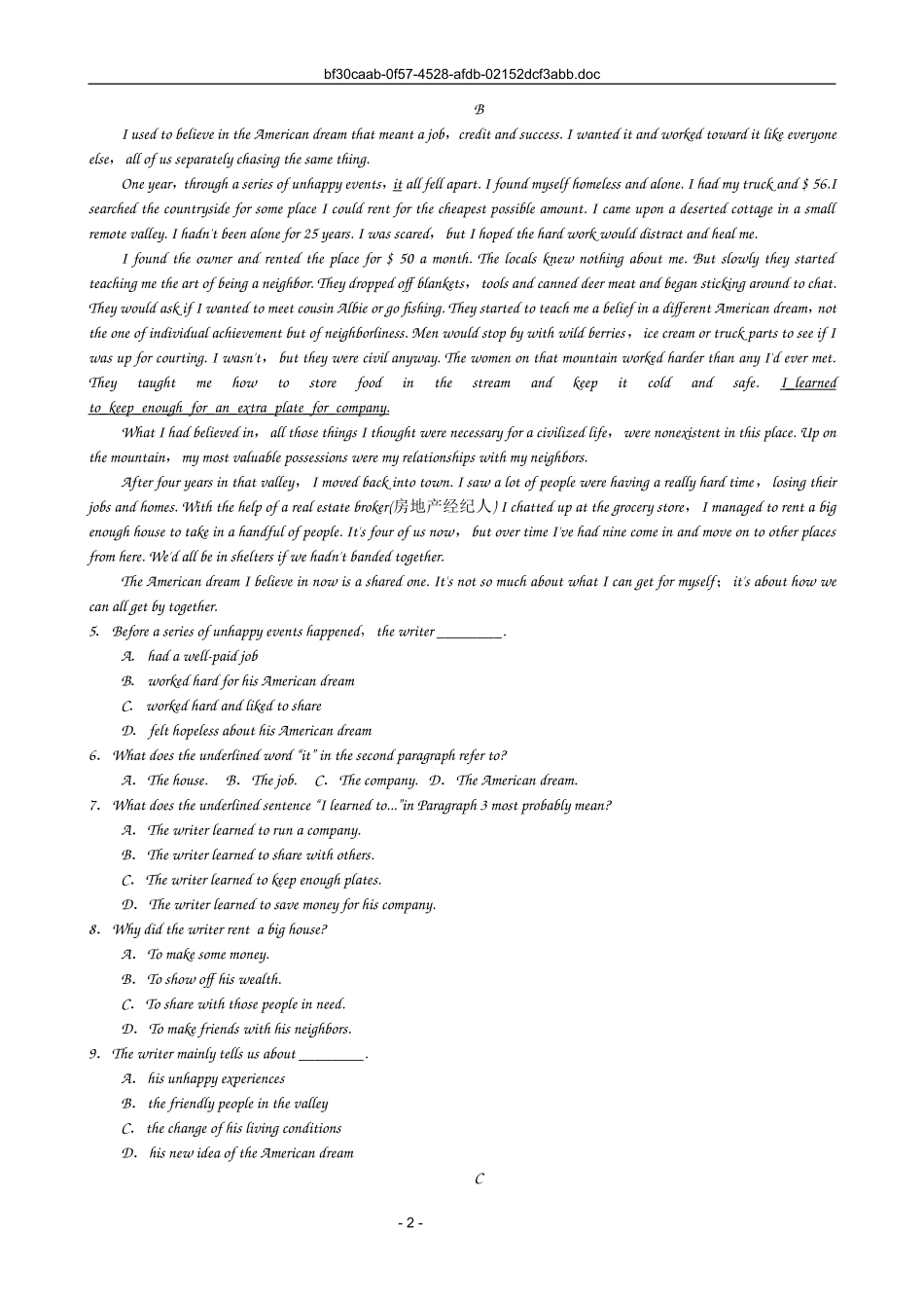 2013届英语阅读理解专项练习三十六_第2页