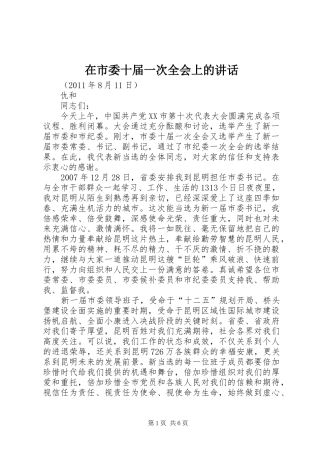 在市委十届一次全会上的讲话发言