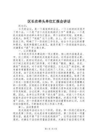 区长在牵头单位汇报会讲话发言