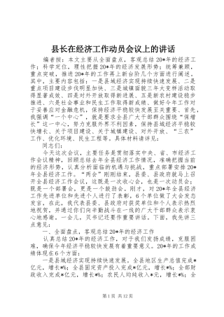 县长在经济工作动员会议上的讲话发言