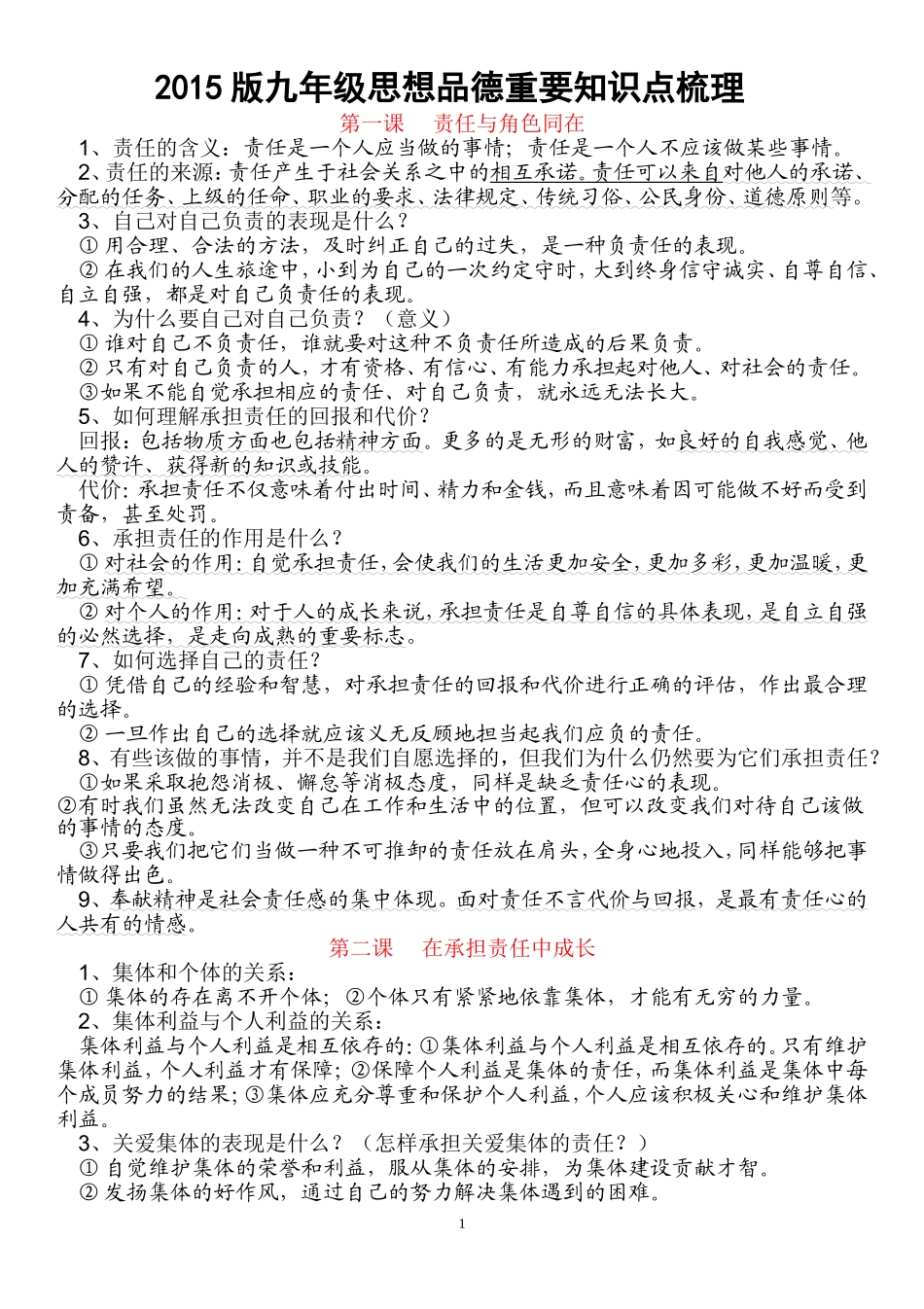 2015版九年级思想品德复习提纲(人教版)2_第1页