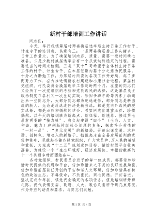新村干部培训工作讲话发言