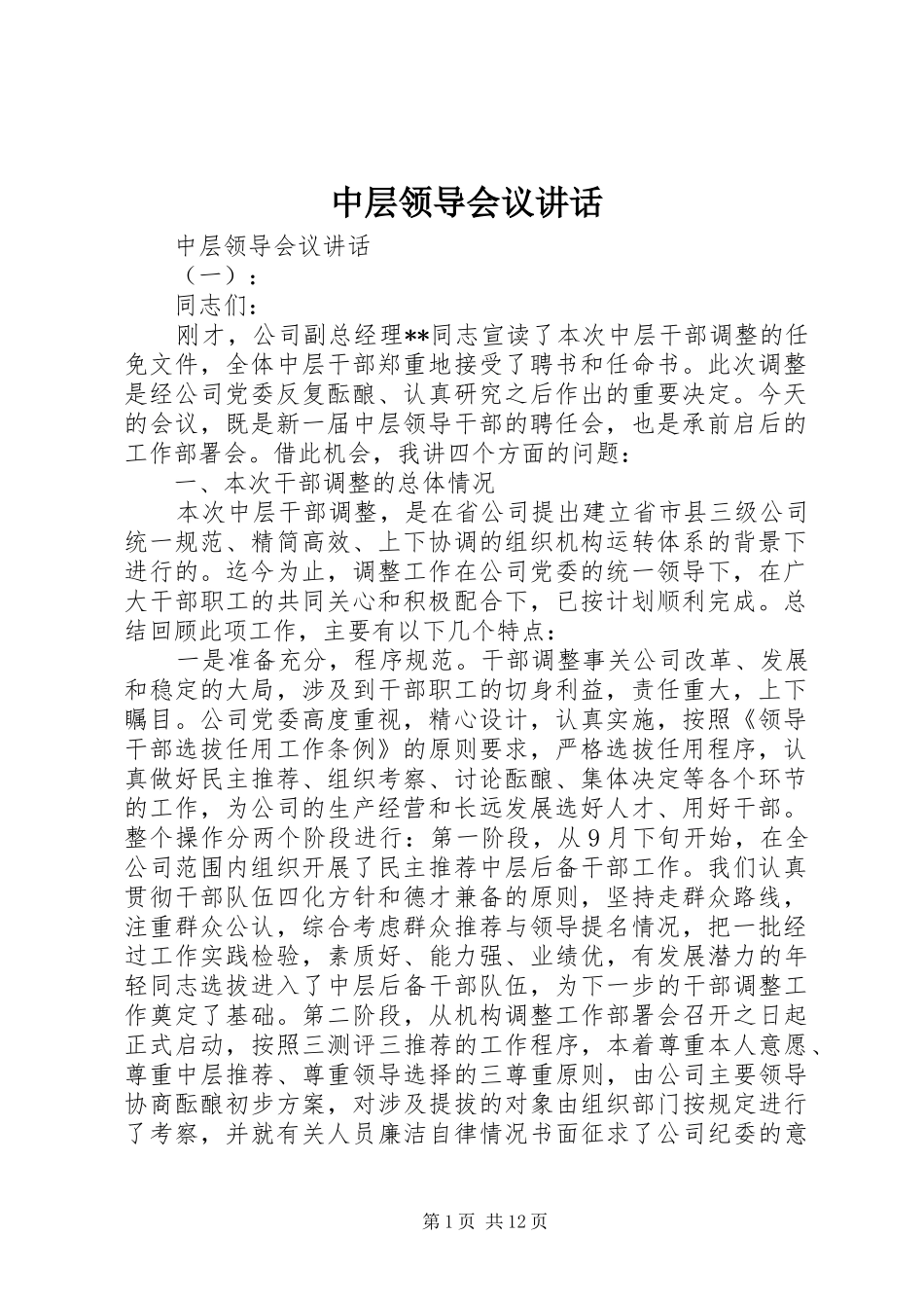 中层领导会议讲话发言_第1页