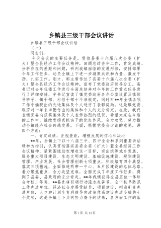乡镇县三级干部会议讲话发言