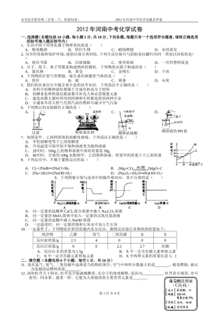2012年河南中考化学试题及答案
