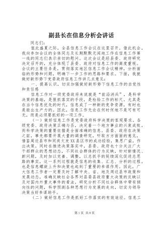 副县长在信息分析会讲话发言