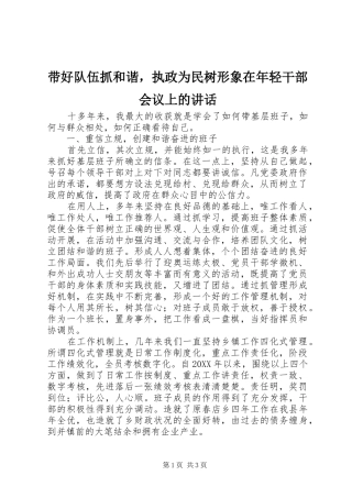 带好队伍抓和谐，执政为民树形象在年轻干部会议上的讲话发言