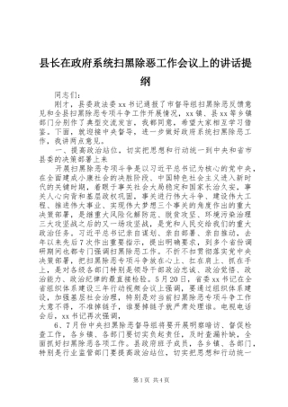 县长在政府系统扫黑除恶工作会议上的讲话发言提纲