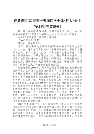 在共青团XX市委十五届四次全体(扩大)会上的讲话发言[五篇范例]