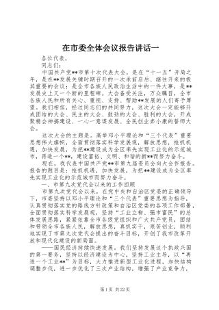 在市委全体会议报告讲话发言一