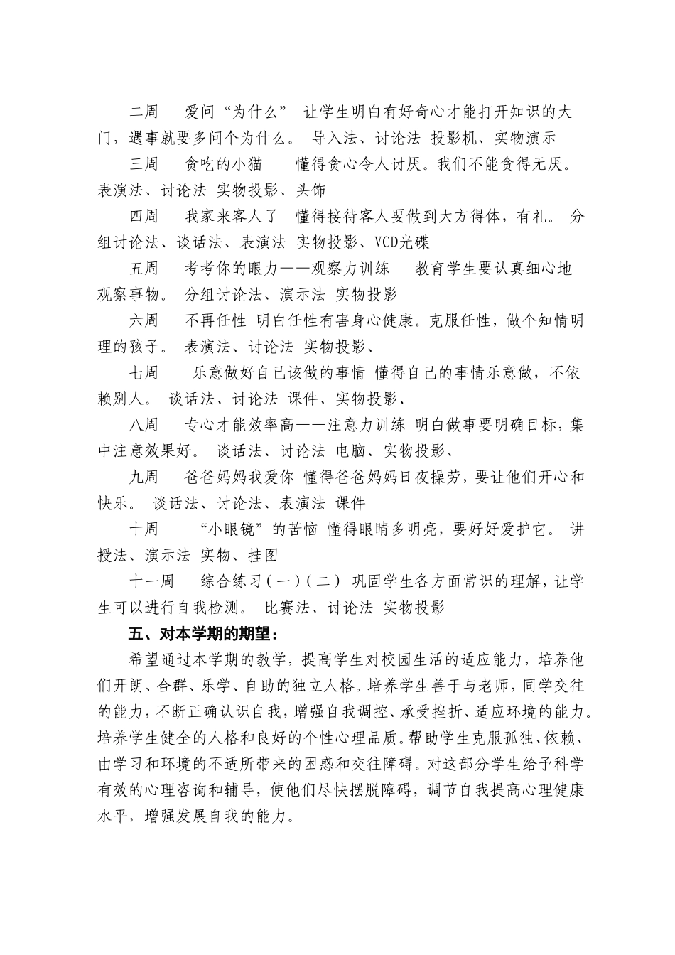 陈作伟二年级下册心理健康教学计划_第2页