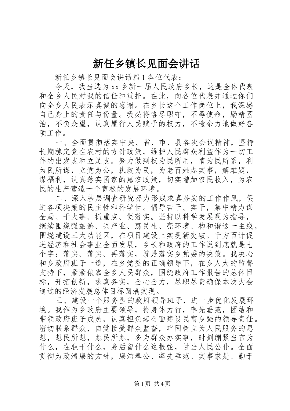 新任乡镇长见面会讲话发言_第1页