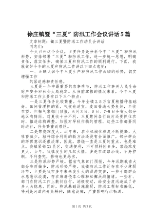 徐庄镇暨“三夏”防汛工作会议讲话发言5篇