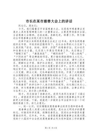 市长在某市慈善大会上的讲话发言