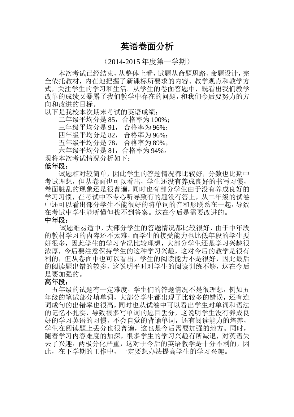 英语卷面分析_第1页