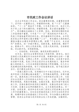 市民政工作会议讲话发言