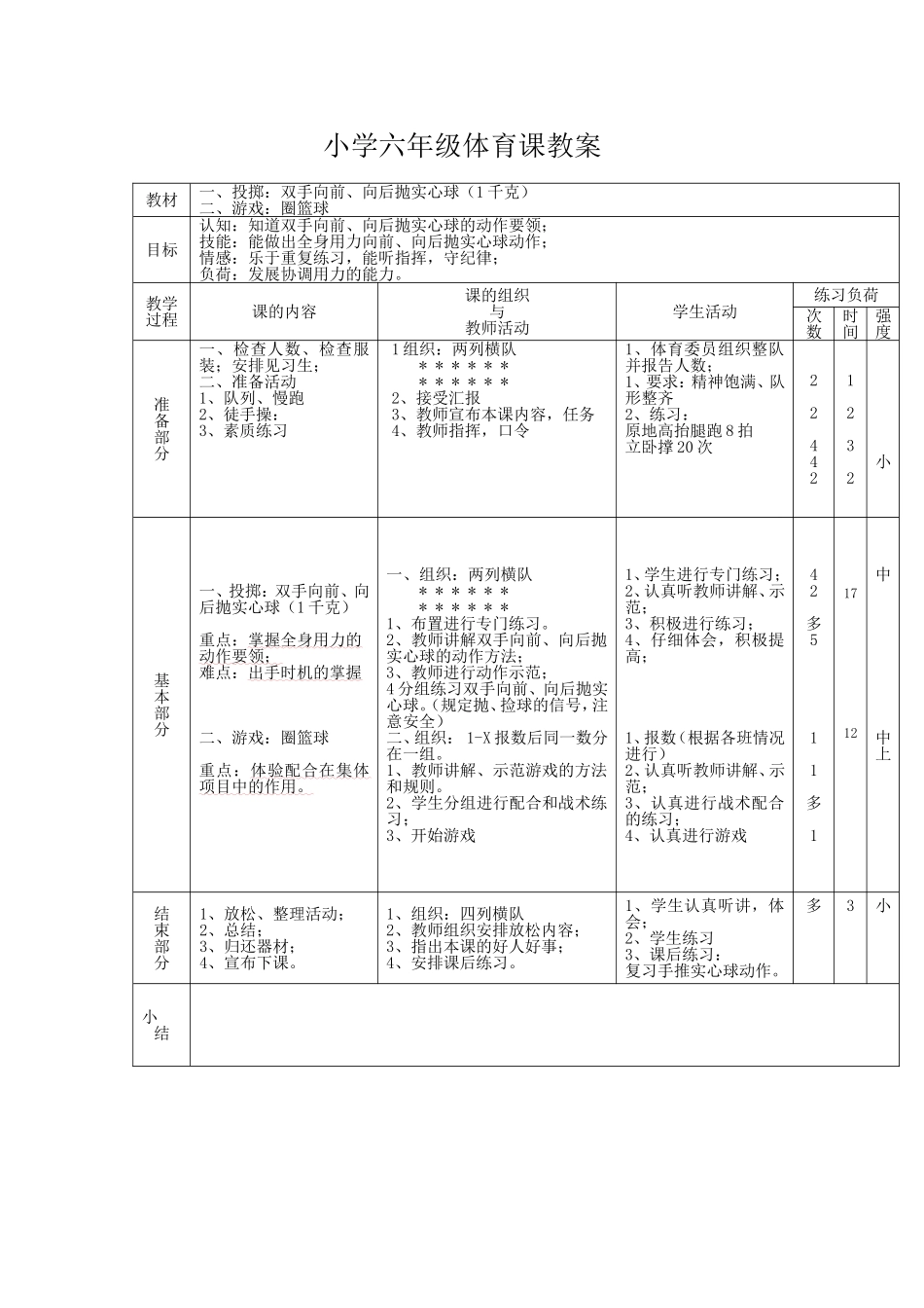 投掷：双手向前、向后抛实心球_第1页