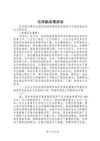 汪洋副总理讲话发言