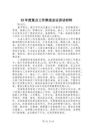 XX年度重点工作推进会议讲话