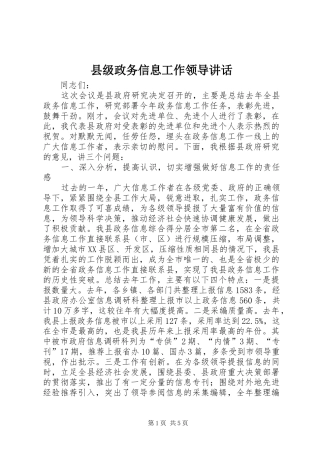 县级政务信息工作领导讲话发言