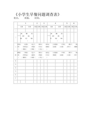 小学生早餐问题调查表