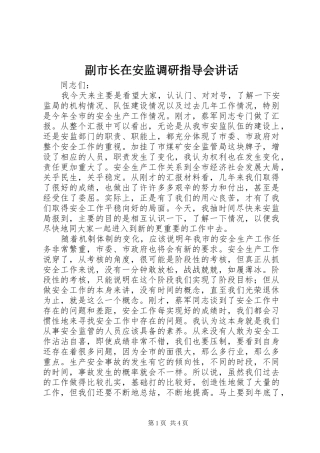 副市长在安监调研指导会讲话发言